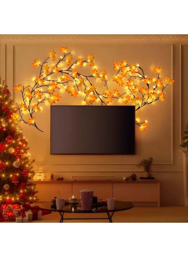 Bincoo Red Maple Leaf Wall Sconce, 96 LED Starlight Atmosphere Lamp, USB Charging, Remote Control Version, Freely Bendable Decorative Lighting For Bedroom, Living Room, Hallway - Image 2